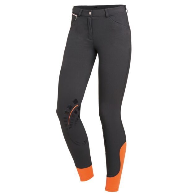 Schockemohle Libra Grip Ladies' Knee Grip, Mid Rise Breeches, Grey/Orange