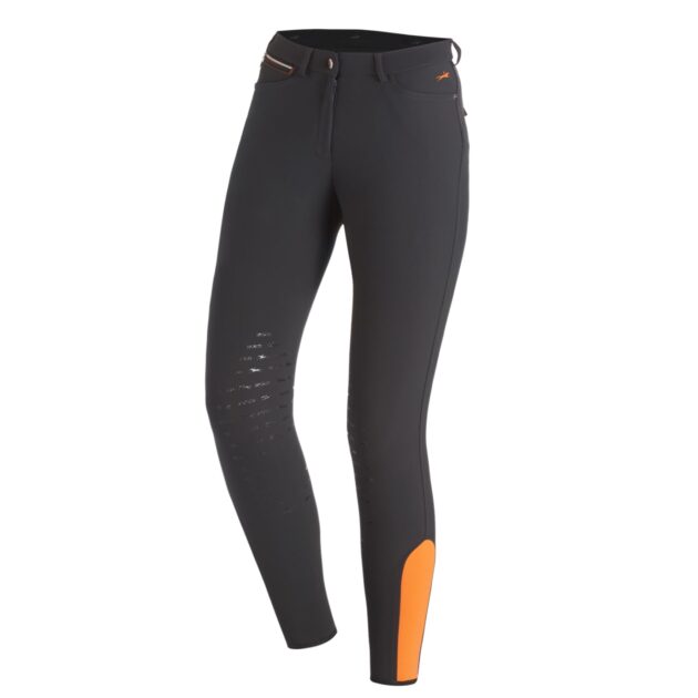 Schockemohle Eleonore Ladies' Knee Grip, Mid Rise Breeches, Grey-Orange