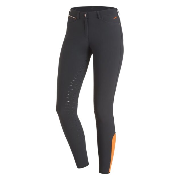 Schockemohle Electra Full Seat, Mid Rise Ladies' Breeches, Grey/Orange