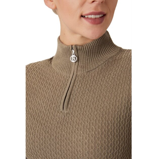 B Vertigo Ruth Ladies Knitted Pullover with Front Zipper, Shiitake Beige - Image 3