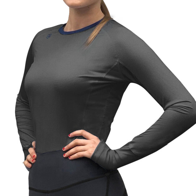 Romfh Lucy Long Sleeve Equestrian Tech Tee, Charcoal/Dark Navy