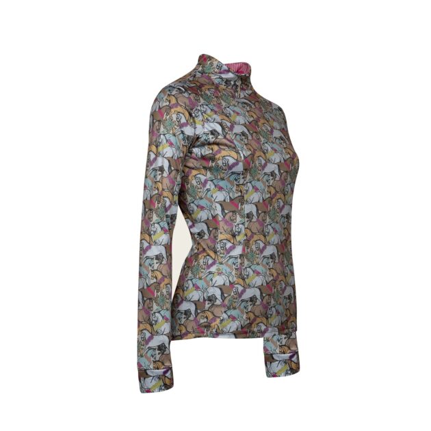 Espoir Equestrian Flowered Horses Ladies Quarter Zip Sun Shirt - Image 2