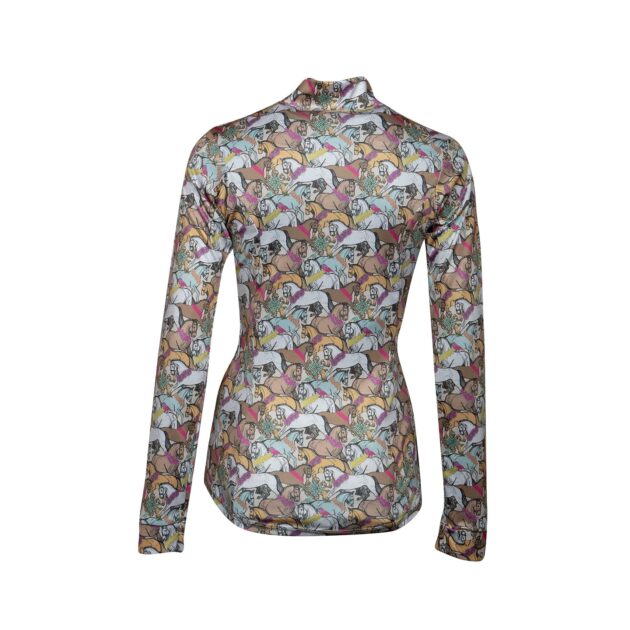 Espoir Equestrian Flowered Horses Ladies Quarter Zip Sun Shirt - Image 3