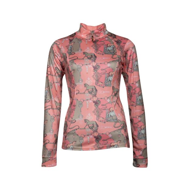 Espoir Equestrian Peach Carnival Ladies Quarter Zip Sun Shirt