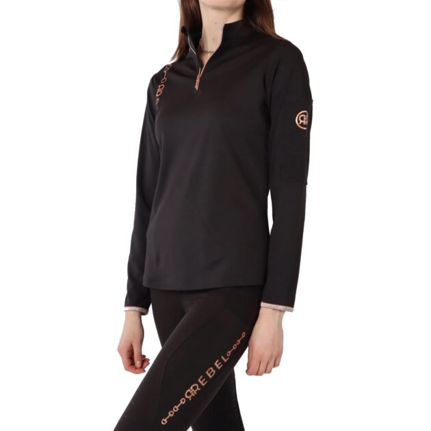 Montar REBEL Rosegold Logo Bit Chain 1/2 Zip Training Shirt,Black - Image 4