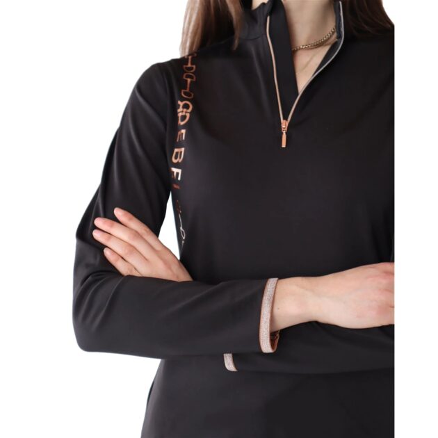 Montar REBEL Rosegold Logo Bit Chain 1/2 Zip Training Shirt,Black - Image 2