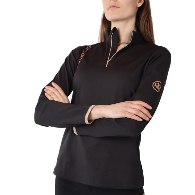 Montar REBEL Rosegold Logo Bit Chain 1/2 Zip Training Shirt,Black