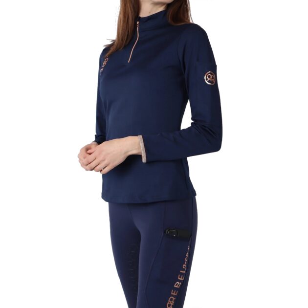 Montar REBEL Rosegold Logo Bit Chain 1/2 Zip Training Shirt, Navy - Image 2