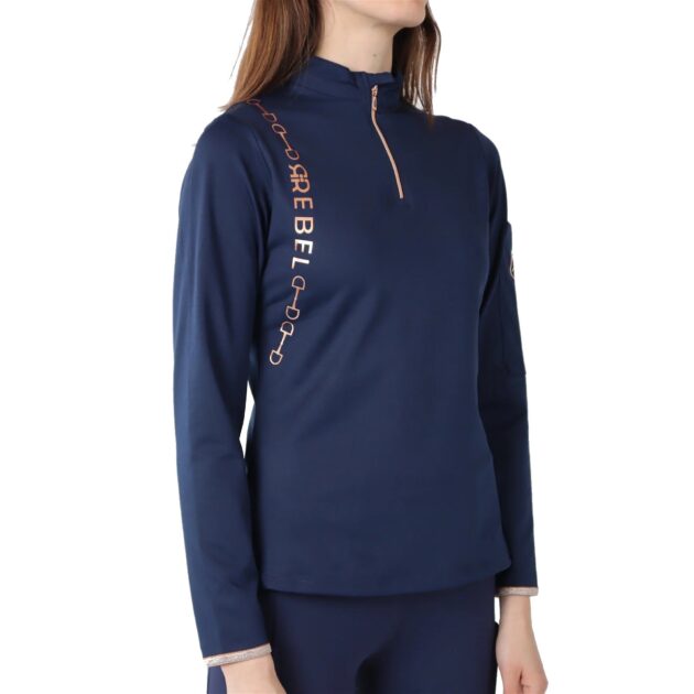 Montar REBEL Rosegold Logo Bit Chain 1/2 Zip Training Shirt, Navy - Image 3