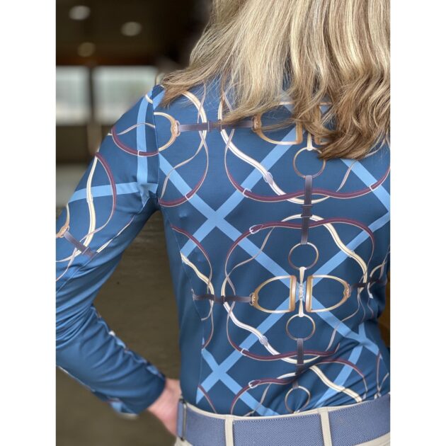 Arista Equestrian Ladies Ribbons & Reins Quarter Zip Long Sleeve Training Shirt, Sapphire - Image 4