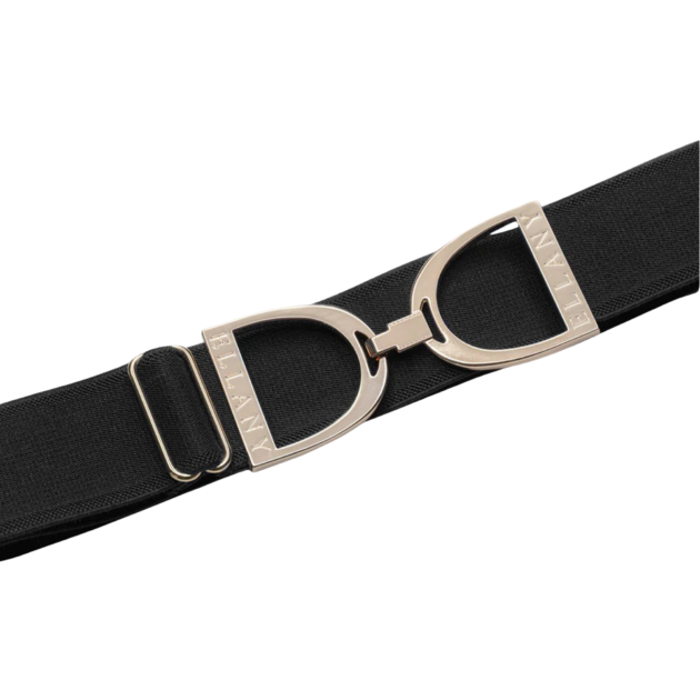 Ellany 1.5" Gold Stirrup Elastic Belt, Black