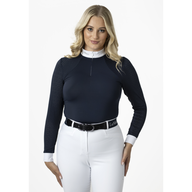 LeMieux Olivia Ladies Long Sleeve Show Shirt, Navy - Image 14